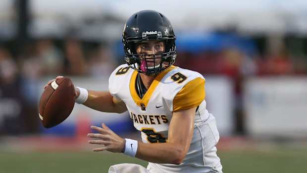 Starkville High School's Luke Altmyer (9) looks for a receiver. Brandon and Starkville played in an MHSAA Class 6A high school football game on Friday, August 23, 2019 at Brandon. Photo by Keith Warren Starkville Brandon